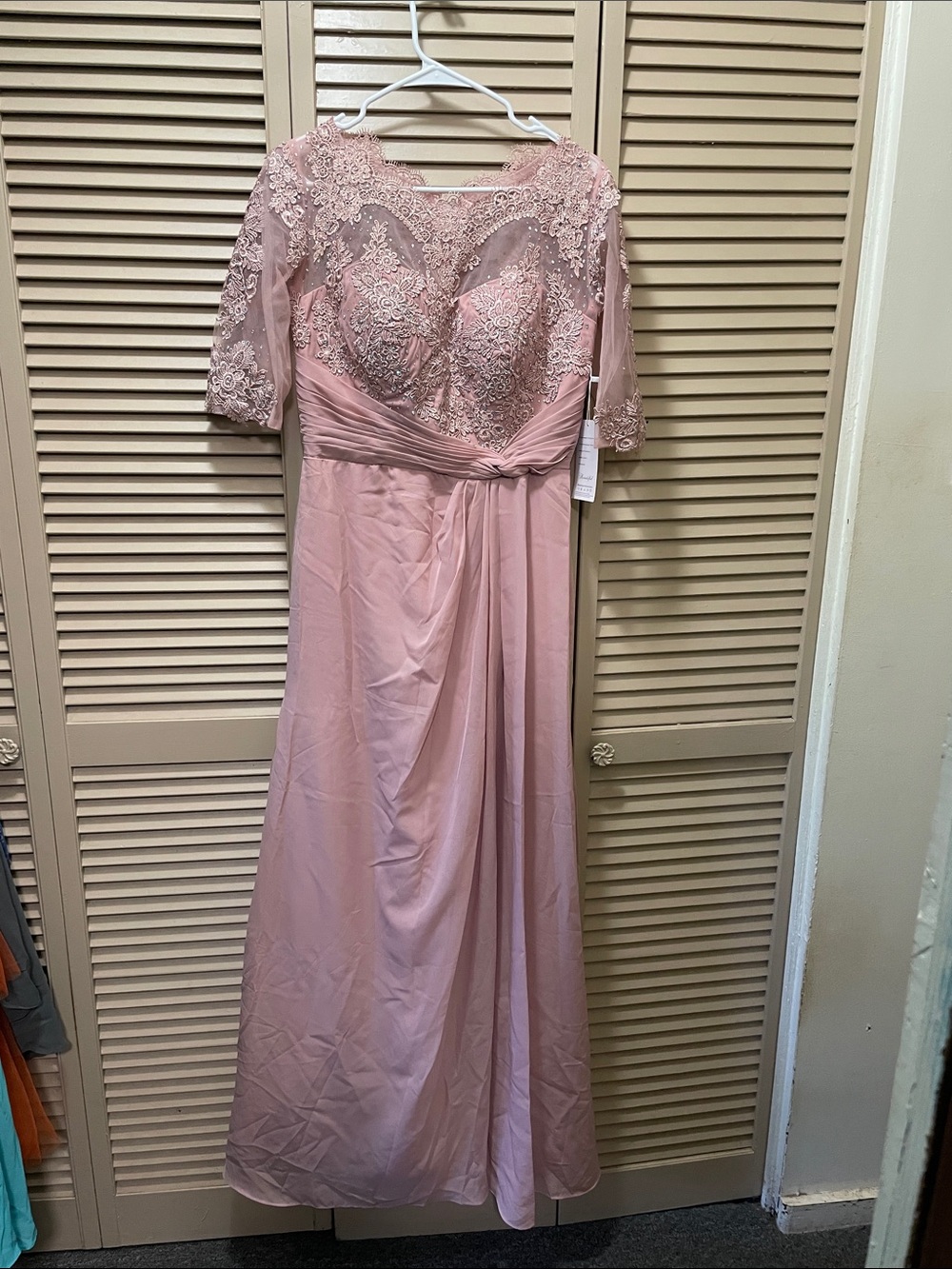 Elegant Pink Lace Evening Gown with Illusion Bodice